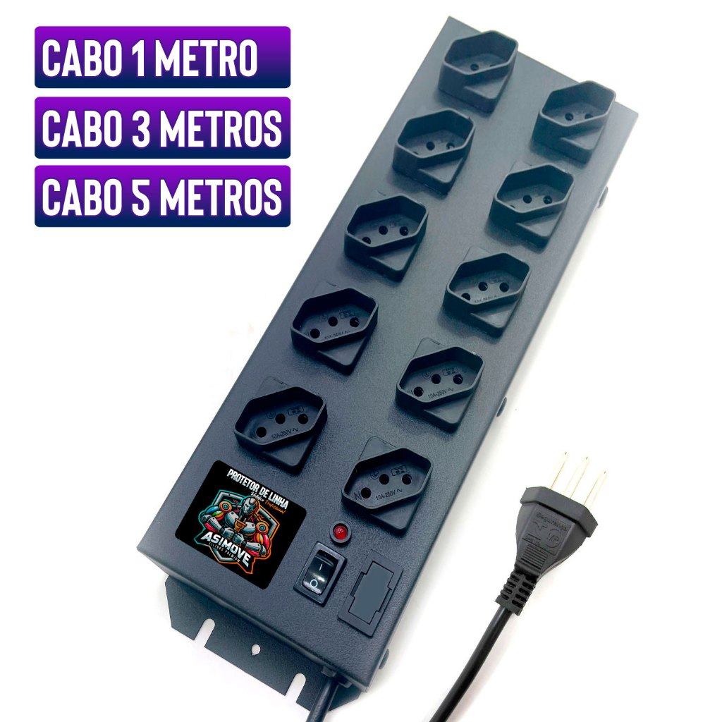 Filtro Linha 10 Tomadas Espaçadas Cabo 1mt | 3mt | 5mt Profissional de Metal em Oferta na Shopee