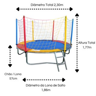 Cama Elástica Infantil Pula Pula Trampolim 2,30m Nacional Premium em Oferta na Shopee