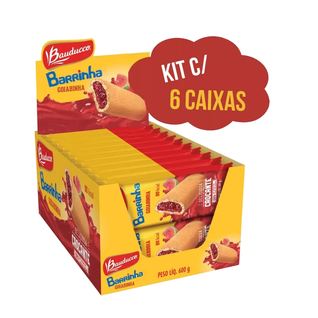 Kit 6 Caixas Barrinha Recheada Goiabinha Bauducco C/ 20und
