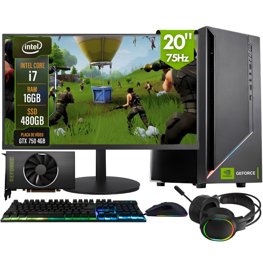 Pc Gamer Completo 2Eletro Win Intel Core I7, 16gb, Nvidia Geforce Gtx 4gb, SSD 480gb, Monitor 20" 75hz Pg2e-rgb0145wi