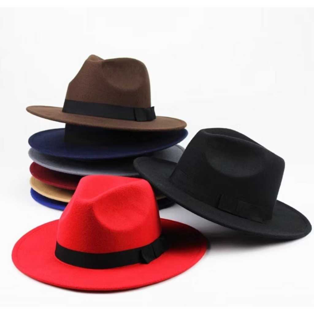 chapéu Fedora inverno feltro aba media unissex regulável em Oferta na Shopee