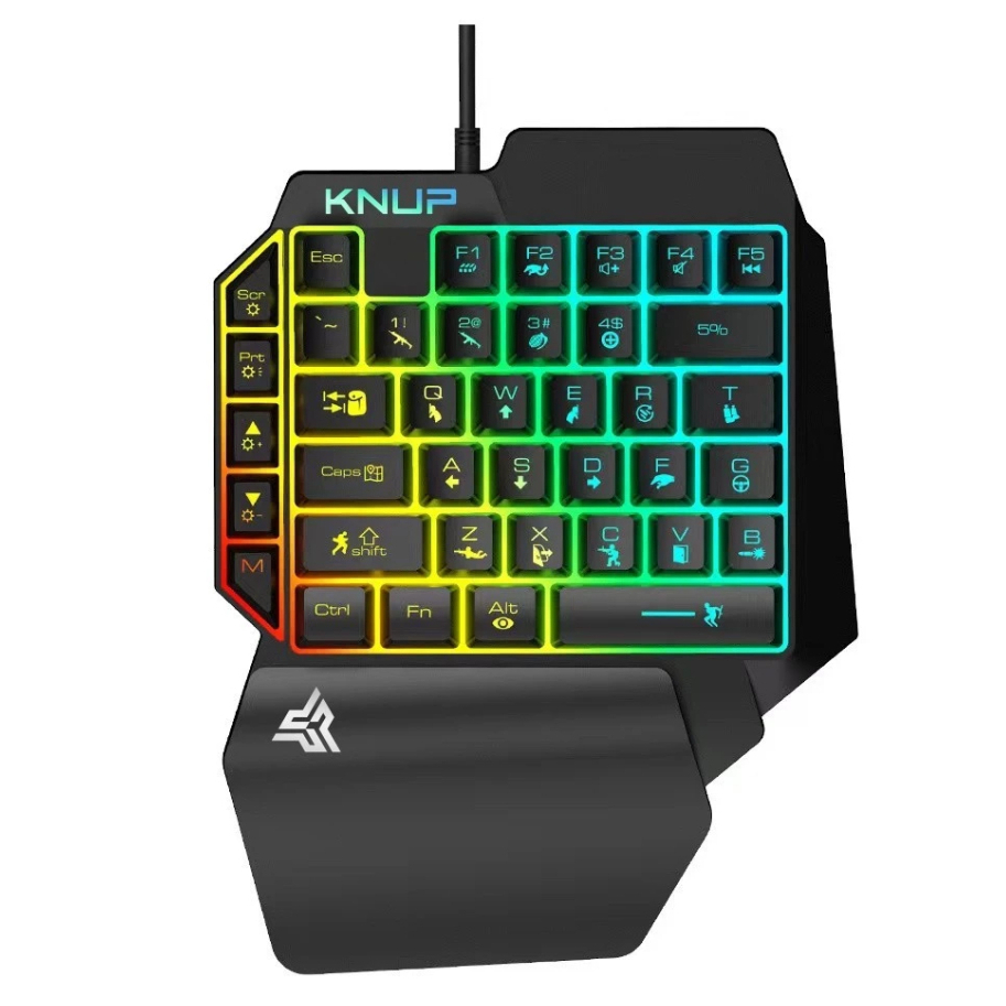 Teclado Gamer One Hand Knup para Uma Mão Multimídia Leds Rgb Conexão Usb Pc Notebook Mac Celular