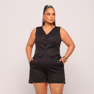 Conjunto Feminino Alfaiataria Colete E Short Com Elástico Plus Size Elegância E Conforto em Oferta na Shopee