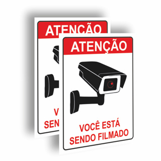 Placas Ambiente monitorado Monitoramento 24 horas Plaquinhas Voce esta sendo filmado com Dupla Face em Oferta na Shopee