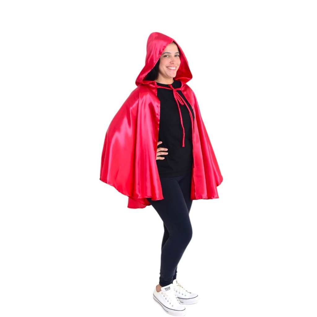 Capa Chapeuzinho Vermelho Em Cetim Adulto Fantasia Vermelha