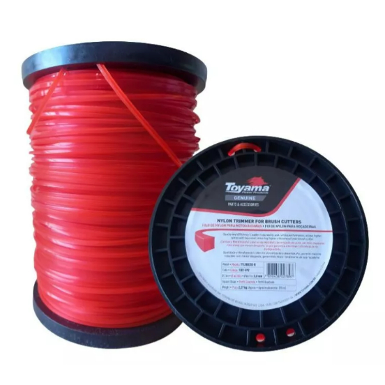 Fio Nylon Roçadeira 255 Metros Bobina 2kg 3mm Quadrada Toyama Cor Vermelho