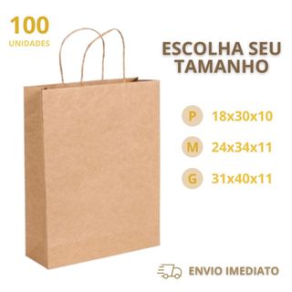 Sacolas de Papel kraft 100 UNIDADES Biodegradáveis ESCOLHA O TAMANHO em Oferta na Shopee