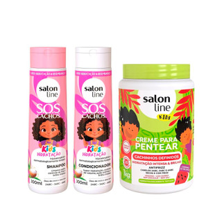 Kit SOS Kids com Creme para Pentear Cachinhos Definidos 1kg Salon Line em Oferta na Shopee