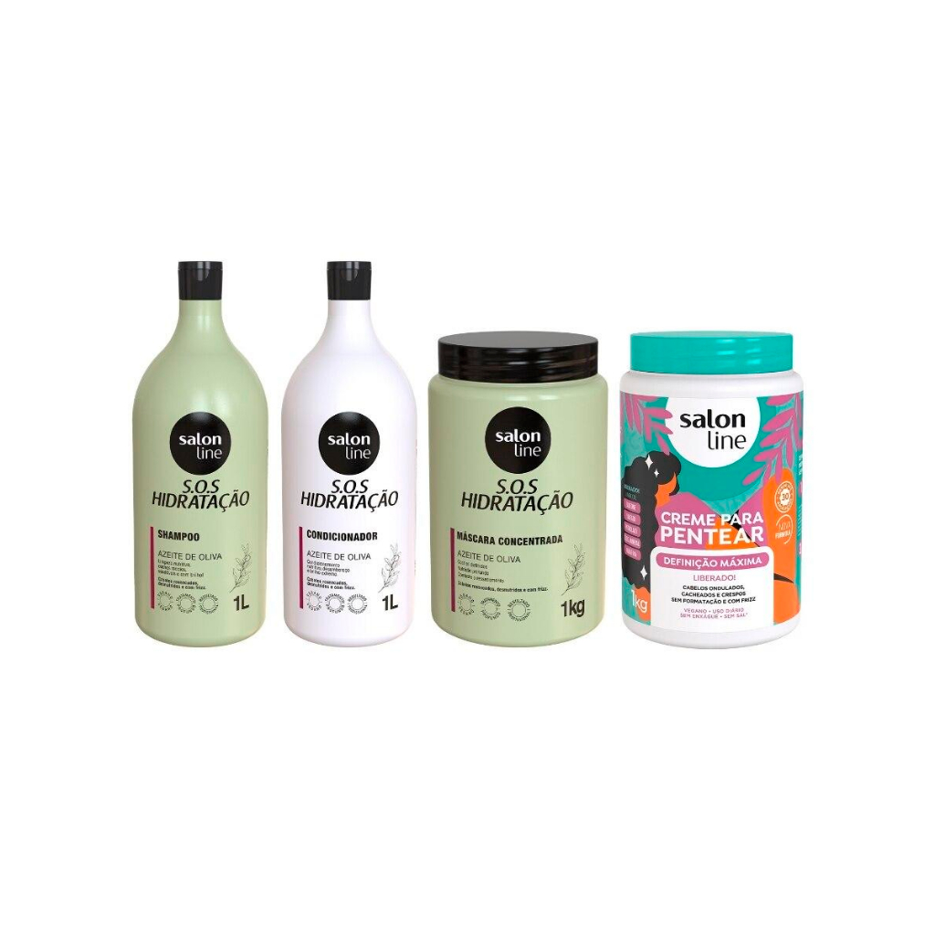 Kit SOS Hidratação Ultra Cachos + Creme para Pentear Definição Máxima 1kg Salon Line - Beauty