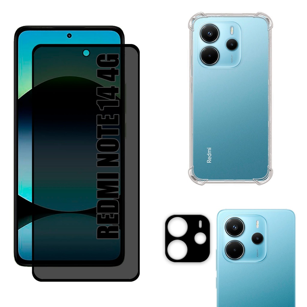 Kit Para Redmi Note 14 4G | Película de Privacidade Fosca - Capa Anti Shock - Película da Câmera 3D
