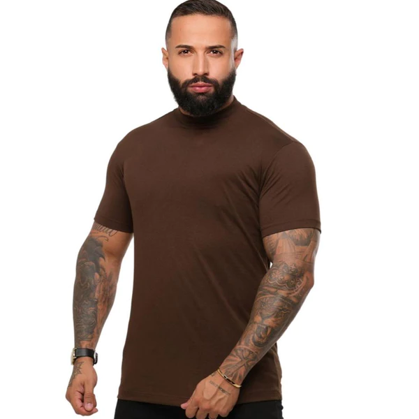 Camisetas Masculina Gola Media Premium 100% Algodão Camisa Gola Alta Slim