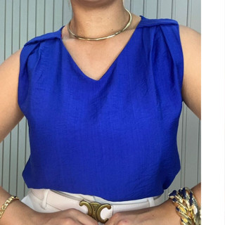 Blusa Regata Decote V Viscose Sarjada Pietra em Oferta na Shopee