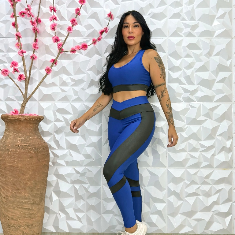 Conjunto Academia Top e Calça Legging Transpassada Feminino Kit Fitness Treino Luxo Cropped