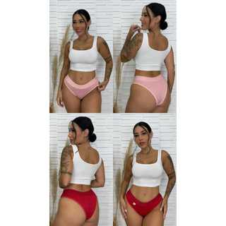Kit 10 Calcinhas Feminina Ribana Suede Canelada Variadas Lisa