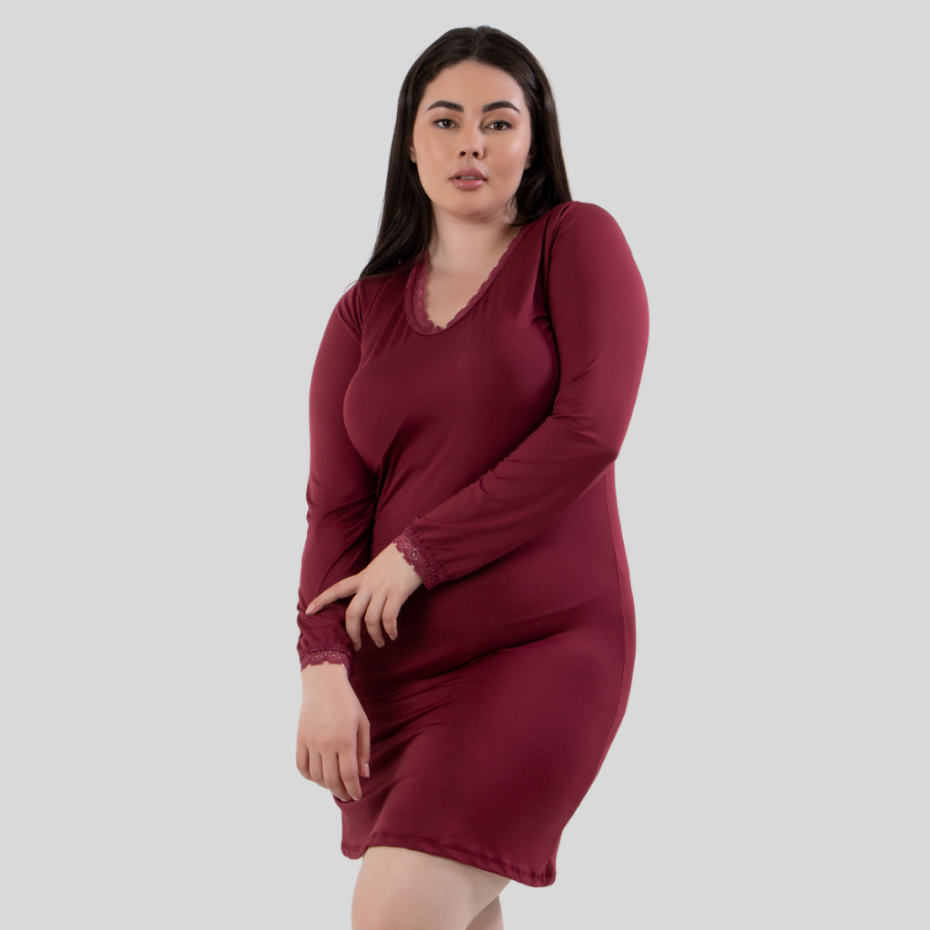 Camisola Plus Size Manga Longa Feminina Lisa