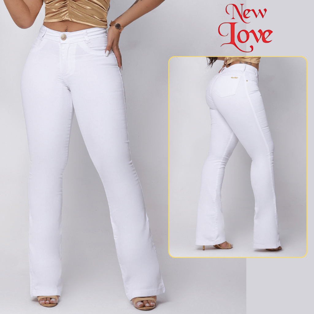 Calças Jeans Flare Feminina Cintura Alta Boca Sino com Lycra Wide Leg Efeito Empina Bumbum Premium