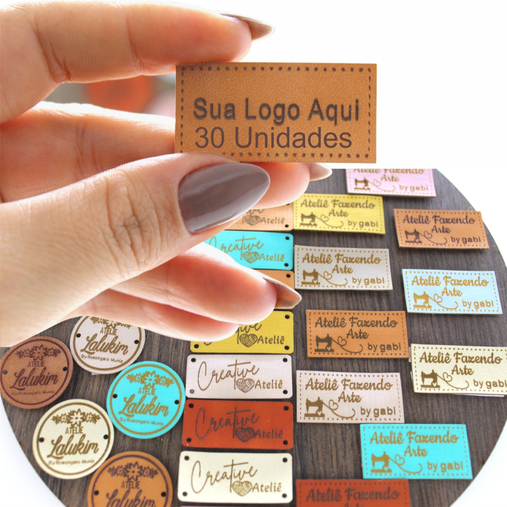 Etiquetas Em Couro Sintético #personalizada Com Sua Marca em Oferta na Shopee