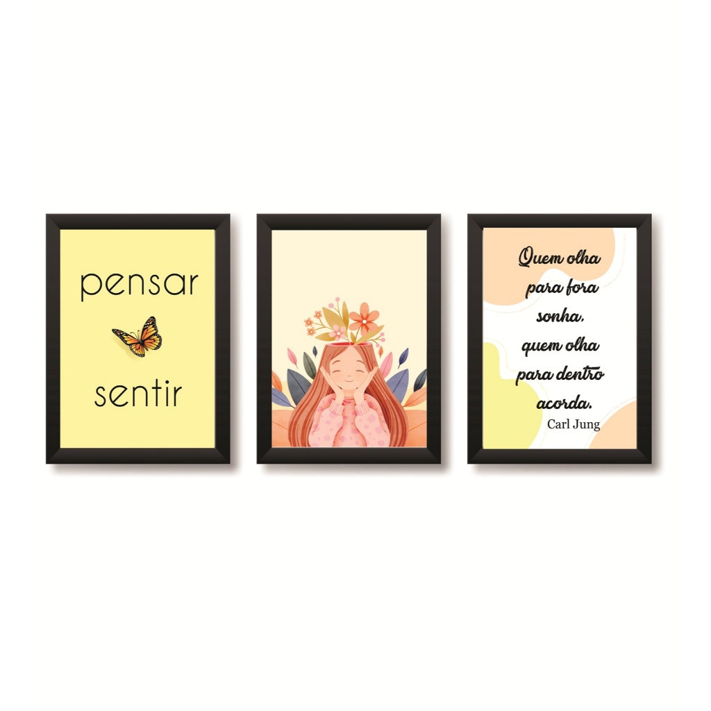 Kit 3 Quadros Decorativos Psicologia Infantil Psicanálise Ludoterapia Decoração Consultório Molduras 20x30cm Madeira