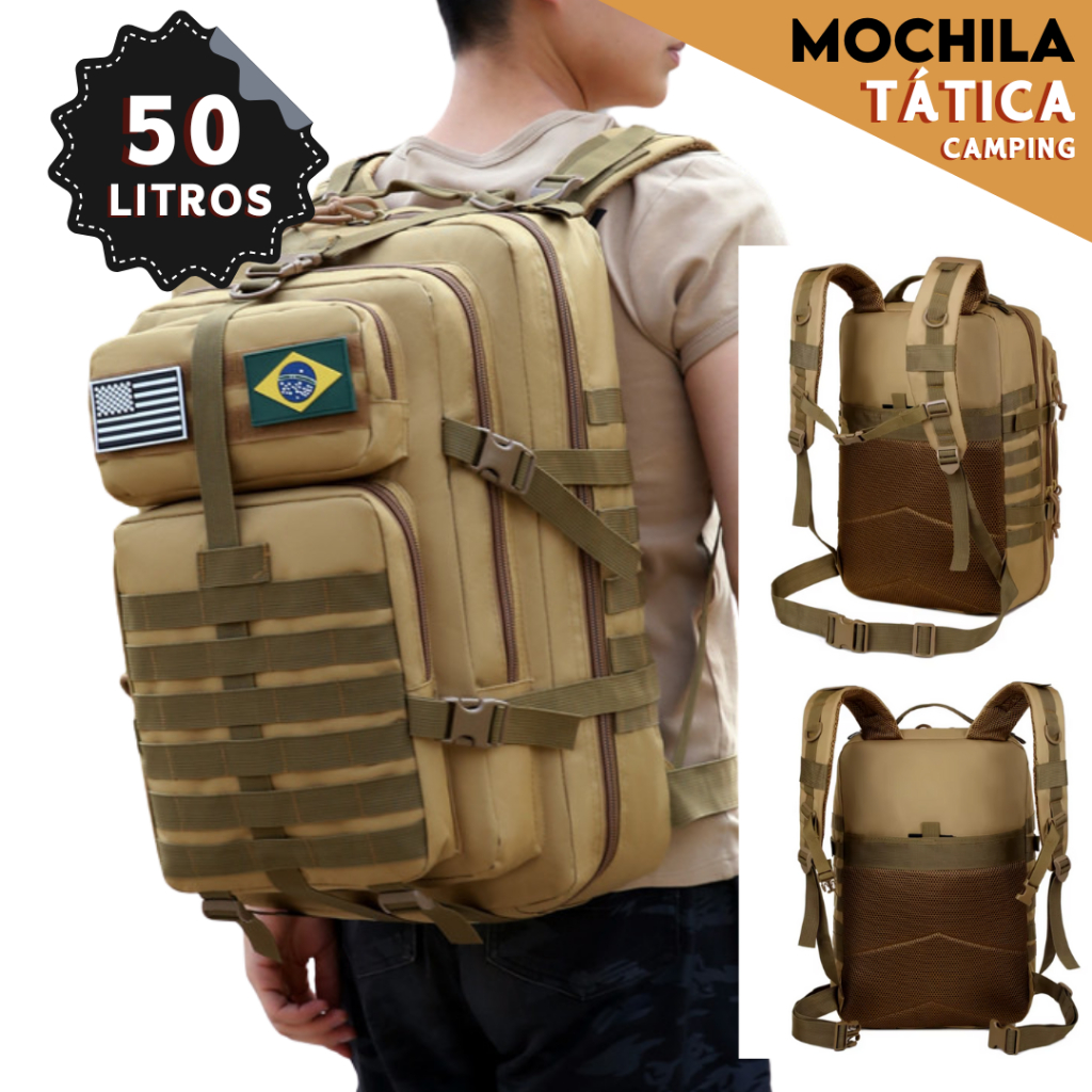Mochila Militar Tatica Reforçada Impermeável 50 Litros Camping - CH