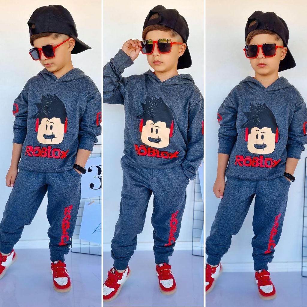 Roupa Infantil Masculina Roblox | Moletom Peluciado Confortável | Look de Inverno 4-12 Ano...