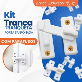 Trinco Fecho para Porta Sanfonada Tranqueta Plástico Branco com Parafusos Tramela Universal em Oferta na Shopee