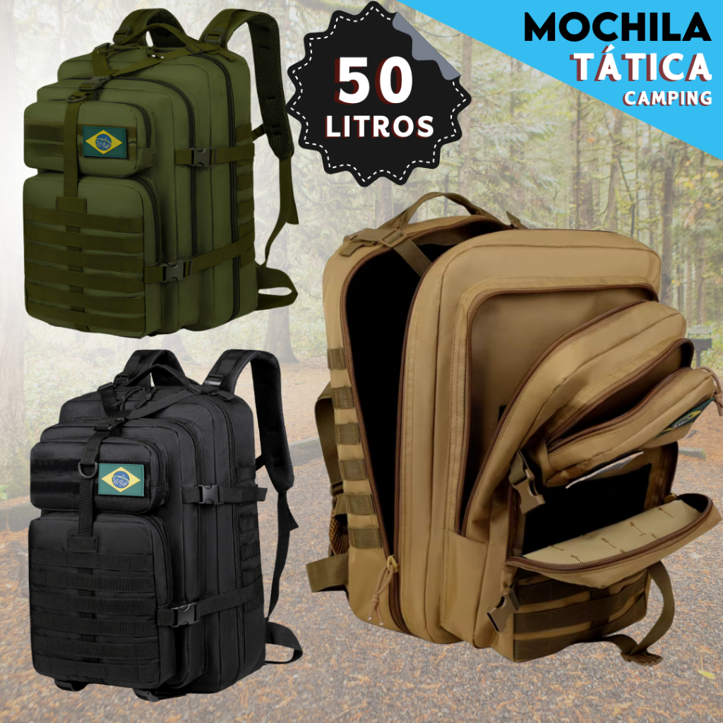 Mochila Militar Tatica Reforçada Impermeável 50 Litros Camping - AERO
