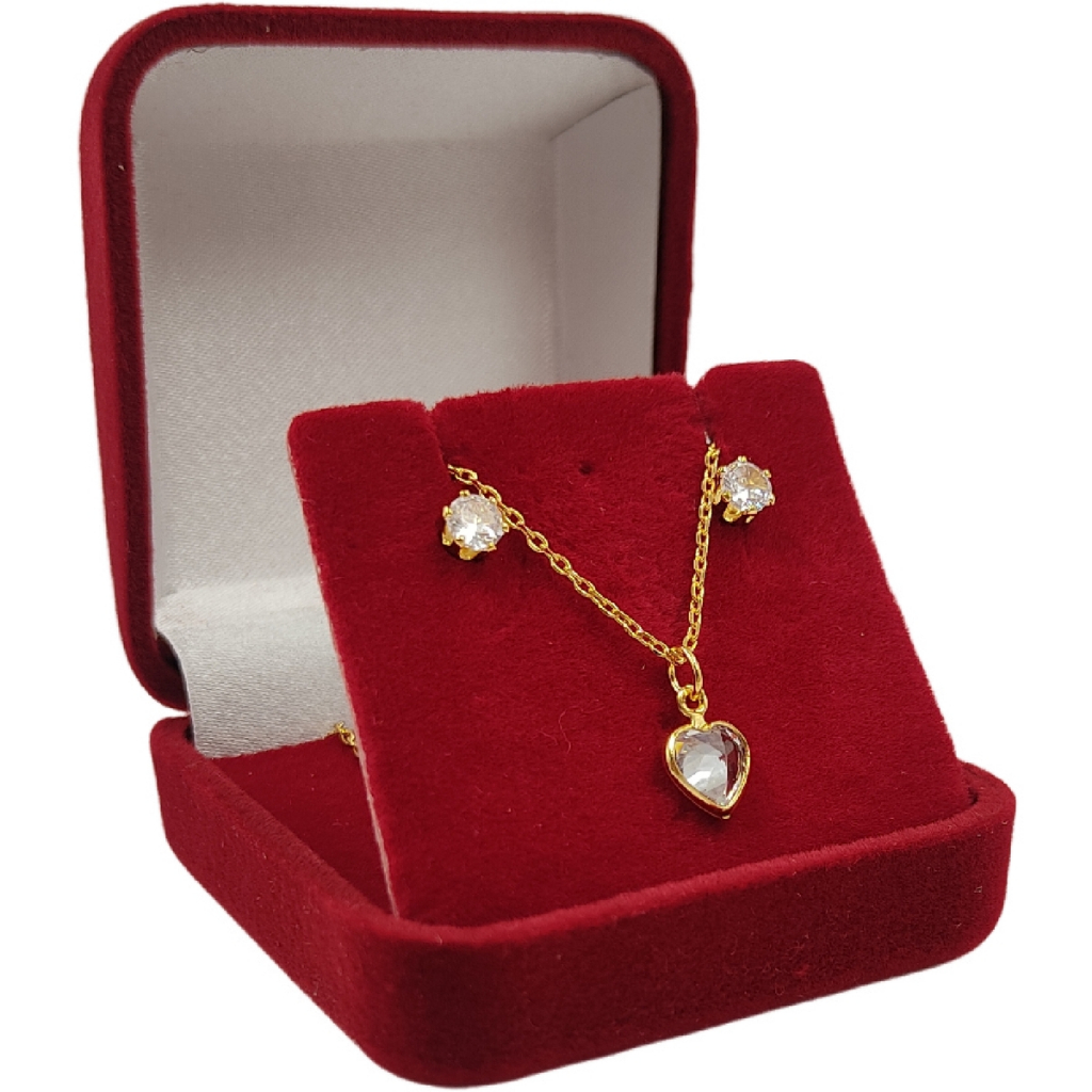 Colar Cordão Feminino 45cm Banhado a Ouro 18K + Brincos e Pingente Ponto de Luz Coração