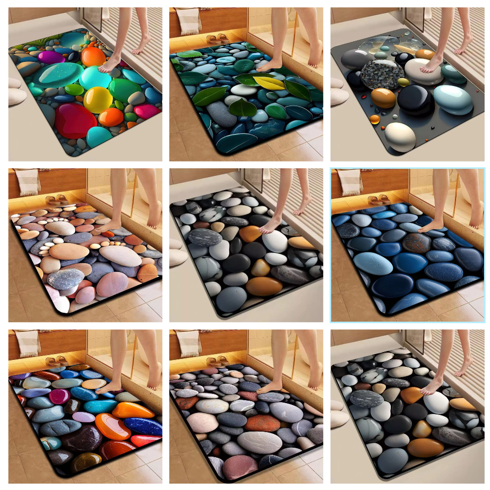 Tapetes De Secagem Rápida Em Microfibra Antiderrapante Para Banheiro / Porta De Entrada Estilo 3D de Pedra em Oferta na Shopee