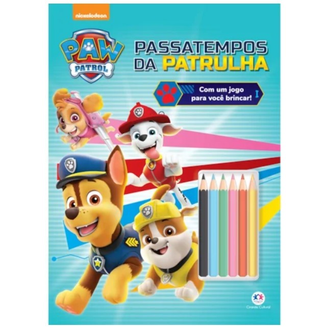 LIVRO DE ATIVIDADES E COLORIR GRAMPEADO COM 6 MINI LÁPIS DE COR PATRULHA CANINA / PAW PATROL