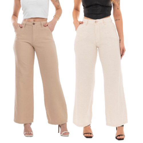 Calça Pantalona Linho Feminina Cintura Alta Com bolso na frente e ziper moda lançamento confortavel