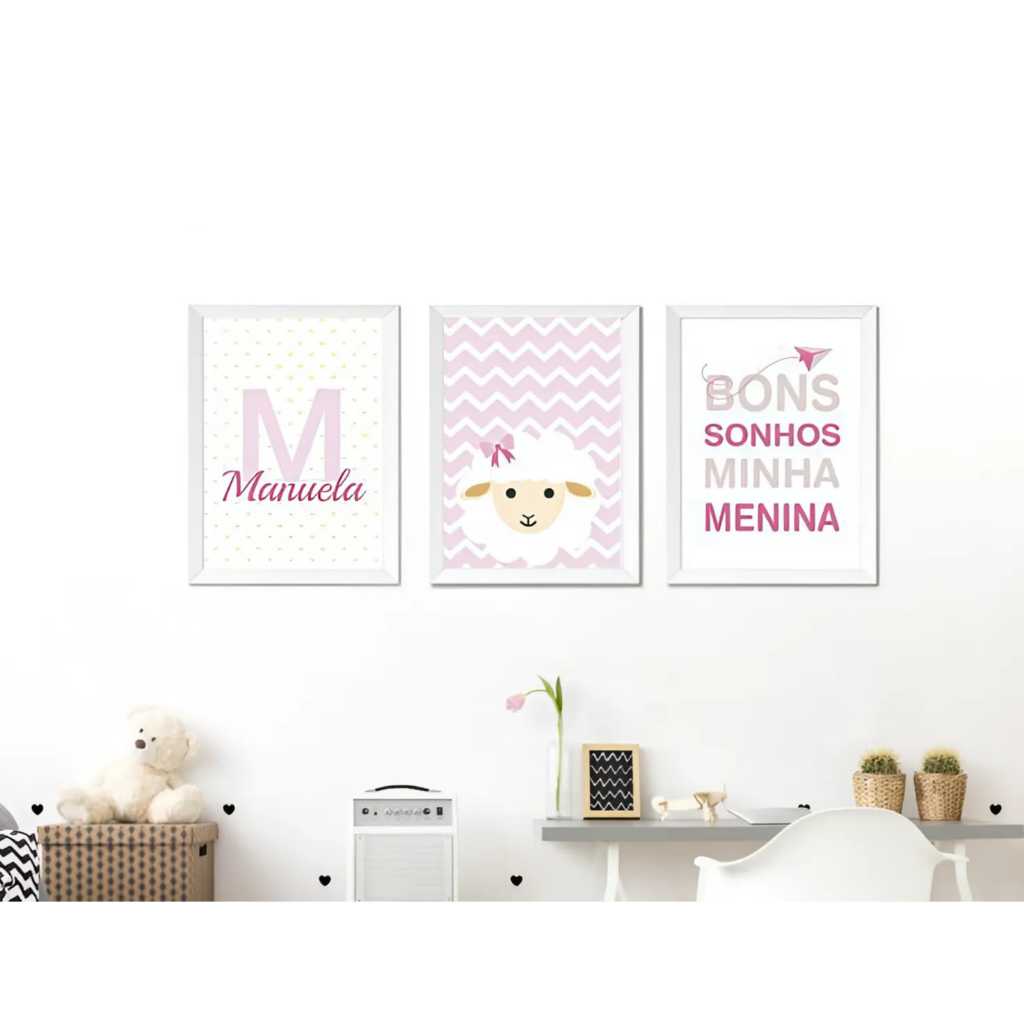 kit quadro decorativo ovelha fofa rosa menina personalizado FAVOR ENVIAR O NOME NO CHAT APOS A COMPRA SE NAO IRA SEM