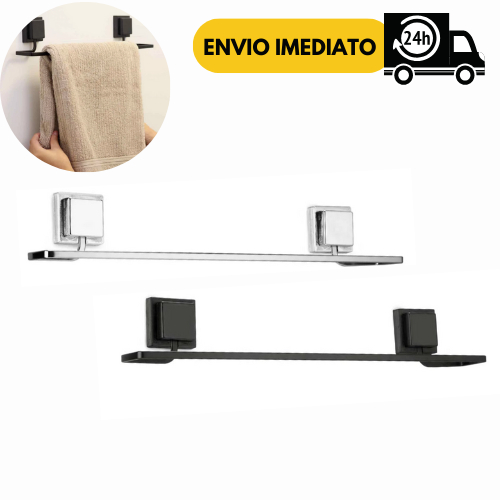 Toalheiro Porta Toalha de Banho Banheiro Lavabo Dupla Face 3M Sem Furos Arthi Preto Cromado