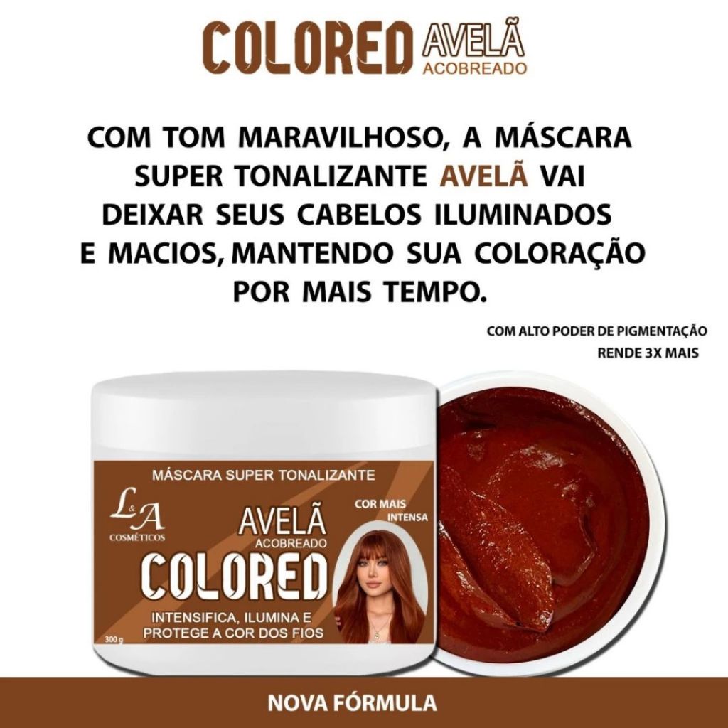 Kit Shampoo e Máscara Tonalizante Avelã Acobreado Chocolate Morena Iluminada - S/ Amônia 2x300ml