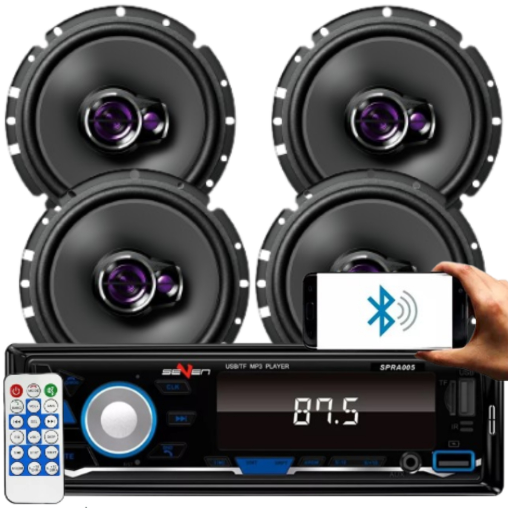 Kit Rádio MP3 Bluetooth Usb SD SPRA005 + 4 Alto Falantes Pioneer 6 Polegadas 200w