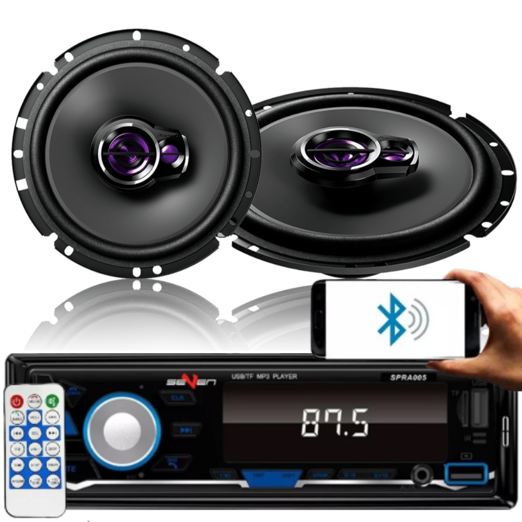 Kit Rádio MP3 Bluetooth Usb SD SPRA005 + 2 Alto Falantes Pioneer 6 Polegadas 100w