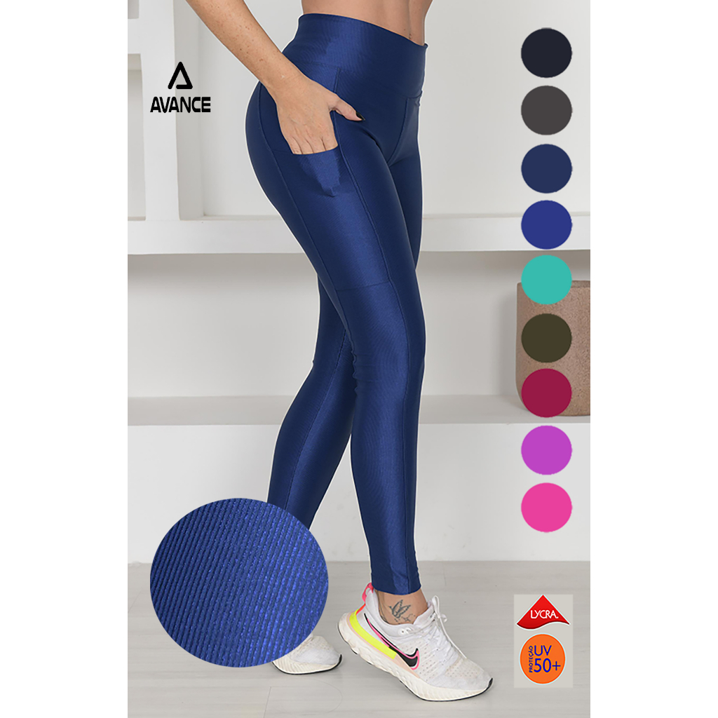 LEGGING C/BOLSO POLIAMIDA BRILHO UV50+ REF:055 em Oferta na Shopee
