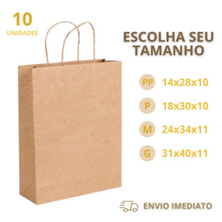 10 Sacola Papel Kraft 80g | Escolha Seu Tamanho em Oferta na Shopee