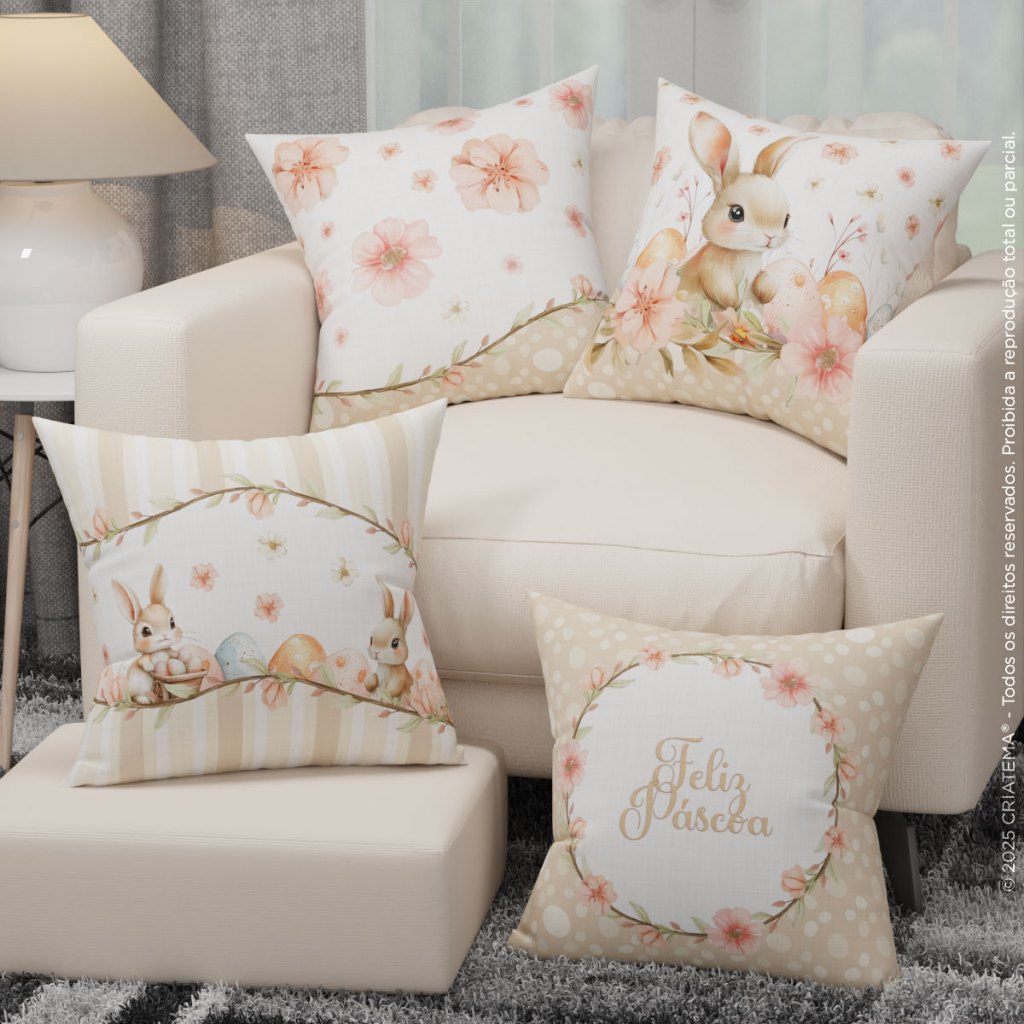 Detalhes do Kit Com 4 Capas de Almofada Decorativas para Páscoa Estampadas 45x45cm