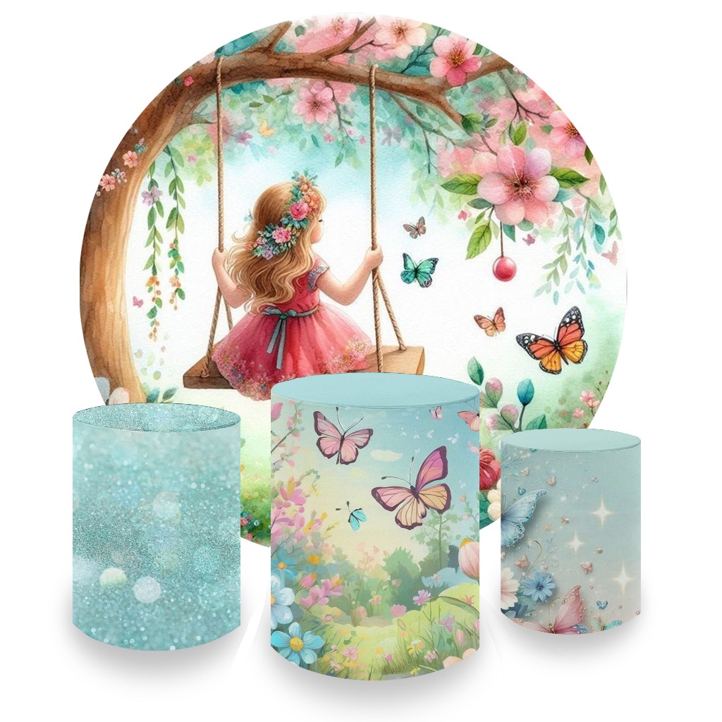 Kit Capa Painel Redondo + Capa De Cilindro Tema Jardim Encantado em Oferta na Shopee
