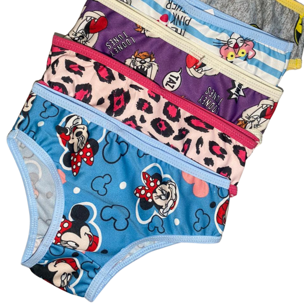 Kit 4 Calcinha Personagem Meninas Calçolinha Criança Infantil Tanga Estampada