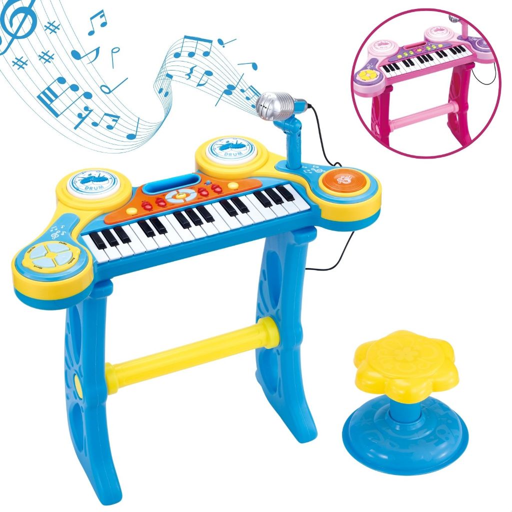 Teclado Piano Infantil Com Microfone e Banquinho Instrumento Musical Brinquedo com Luz e Som em Oferta na Shopee