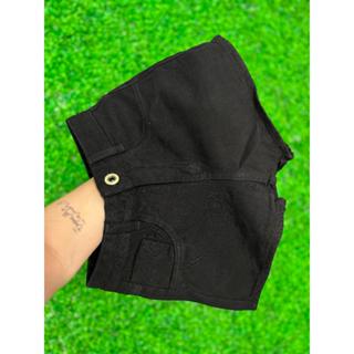 Short Jeans Preto Feminino Curto Cintura Alta Com Barra | Botão Dourado | 100% Algodão | Sem Elastano Carnaval em Oferta na Shopee