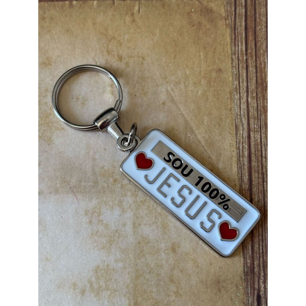 Chaveiro em metal Sou 100% Jesus Branco em Oferta na Shopee