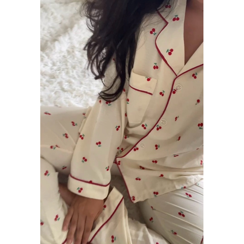 SOB ENCOMENDA: PIJAMA MANGA LONGA COM ESTAMPA DE CEREJA PP AO G4 (PLUS SIZE) | LEIA DESCRIÇÃO DO PRODUTO
