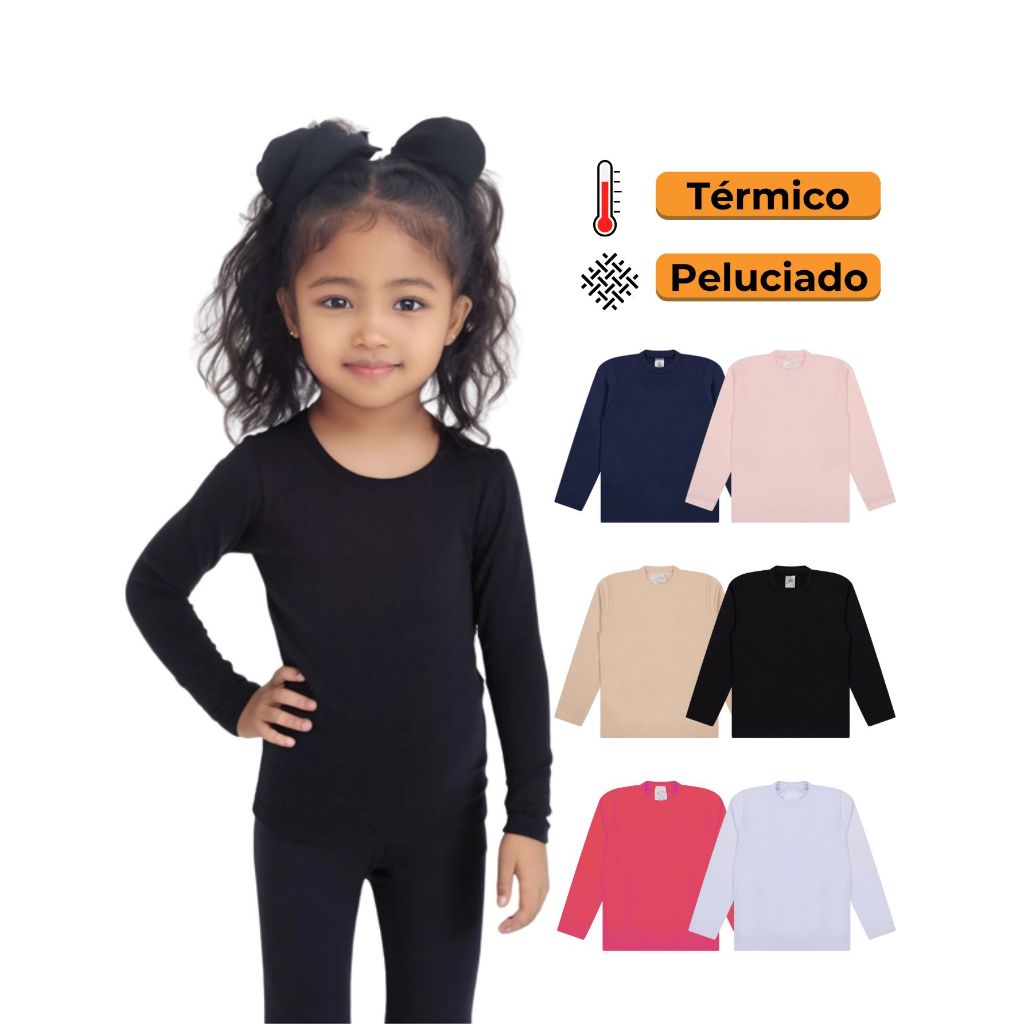 Kit 3 Blusas Térmicas Infantil Menina Manga Longa ou 2 Blusas Térmicas Manga longa Inverno...