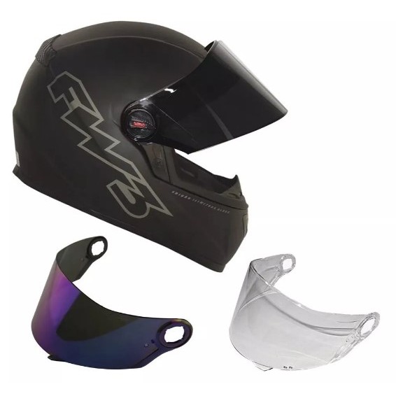 CAPACETE MOTO BARATO FW3 GT CLASSIC PRETO FOSCO + VISEIRA DE FUME E CRISTAL