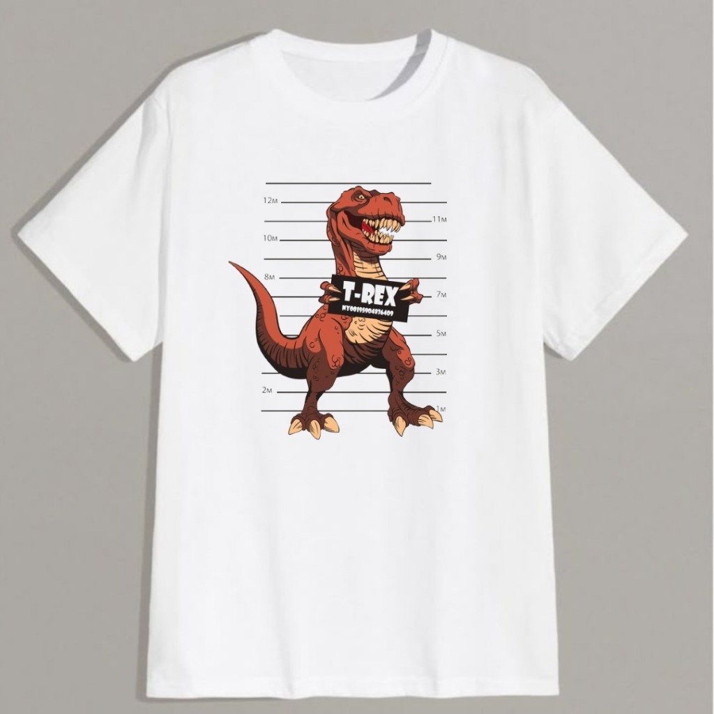 Camiseta Masculina Estampada Divertida 100% Algodão Dinossauro T-Rex Estilosa