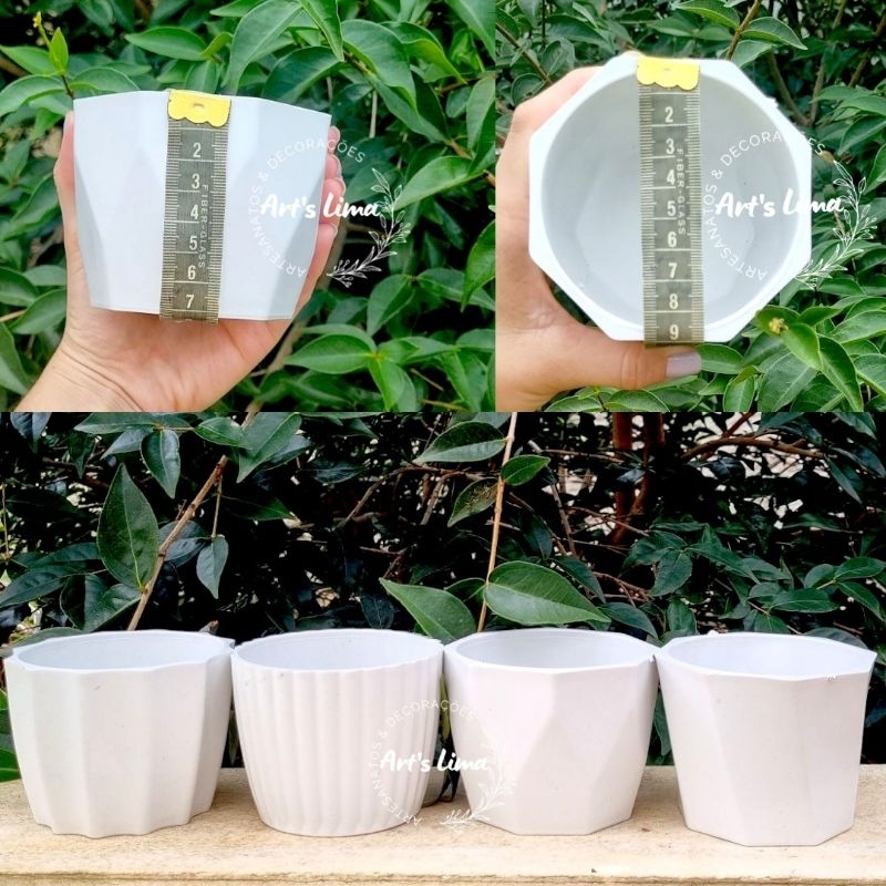 Kit 4 mini vasos cachepo modelos diferentes para plantas cactos,suculentas maiores tam 7x9 feito com plástico reforçado