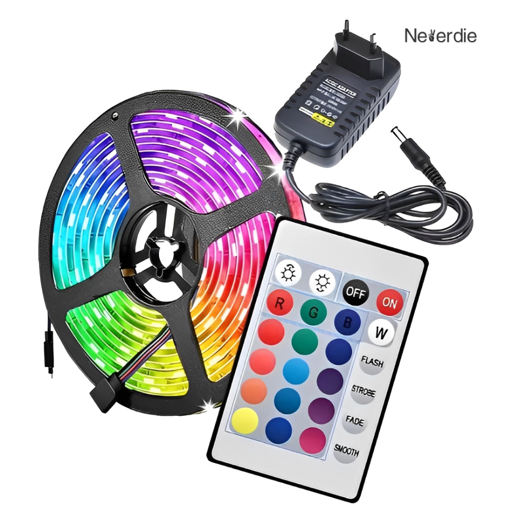 Fita LED RGB Rolo 5m com Fonte e Controle Dupla Face