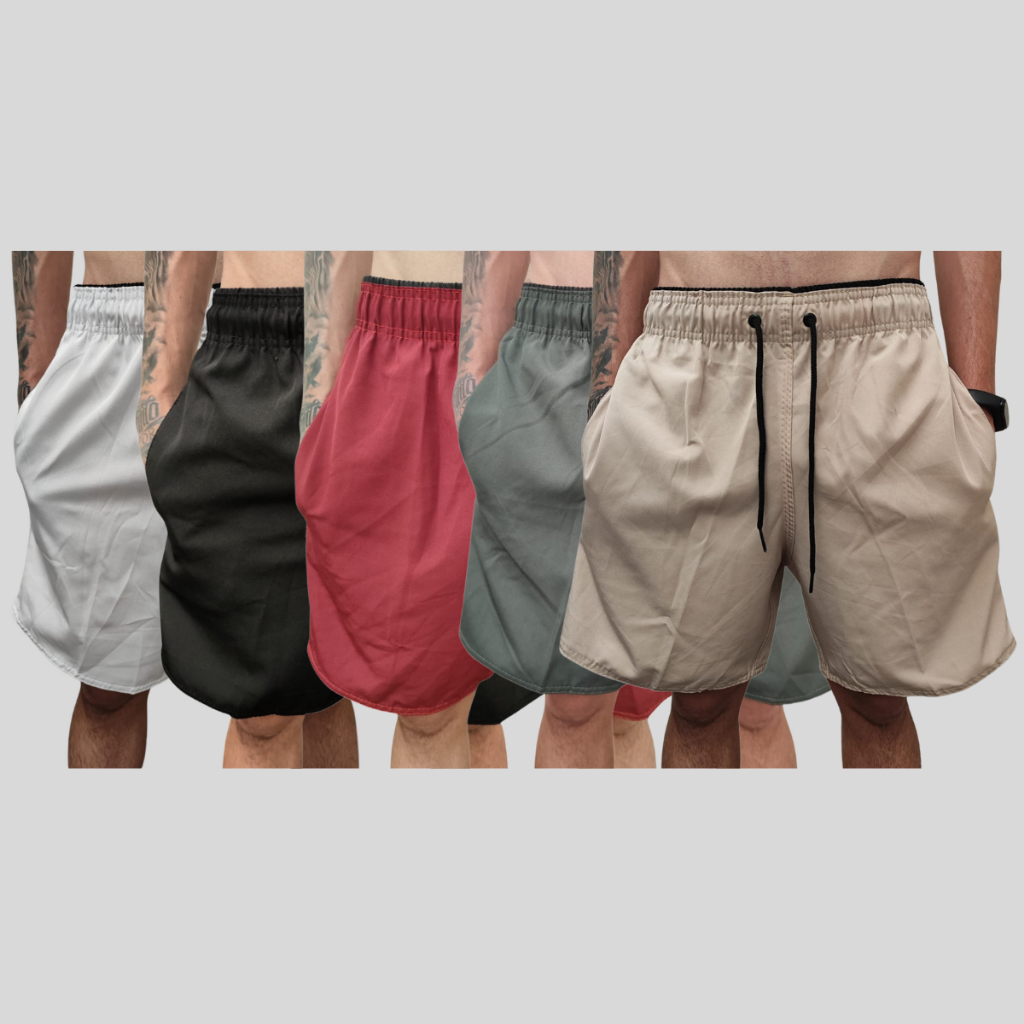 Kit 5 Shorts Tactel Masculino c/ Elastano Bermudas de Academia Piscina Lançamento